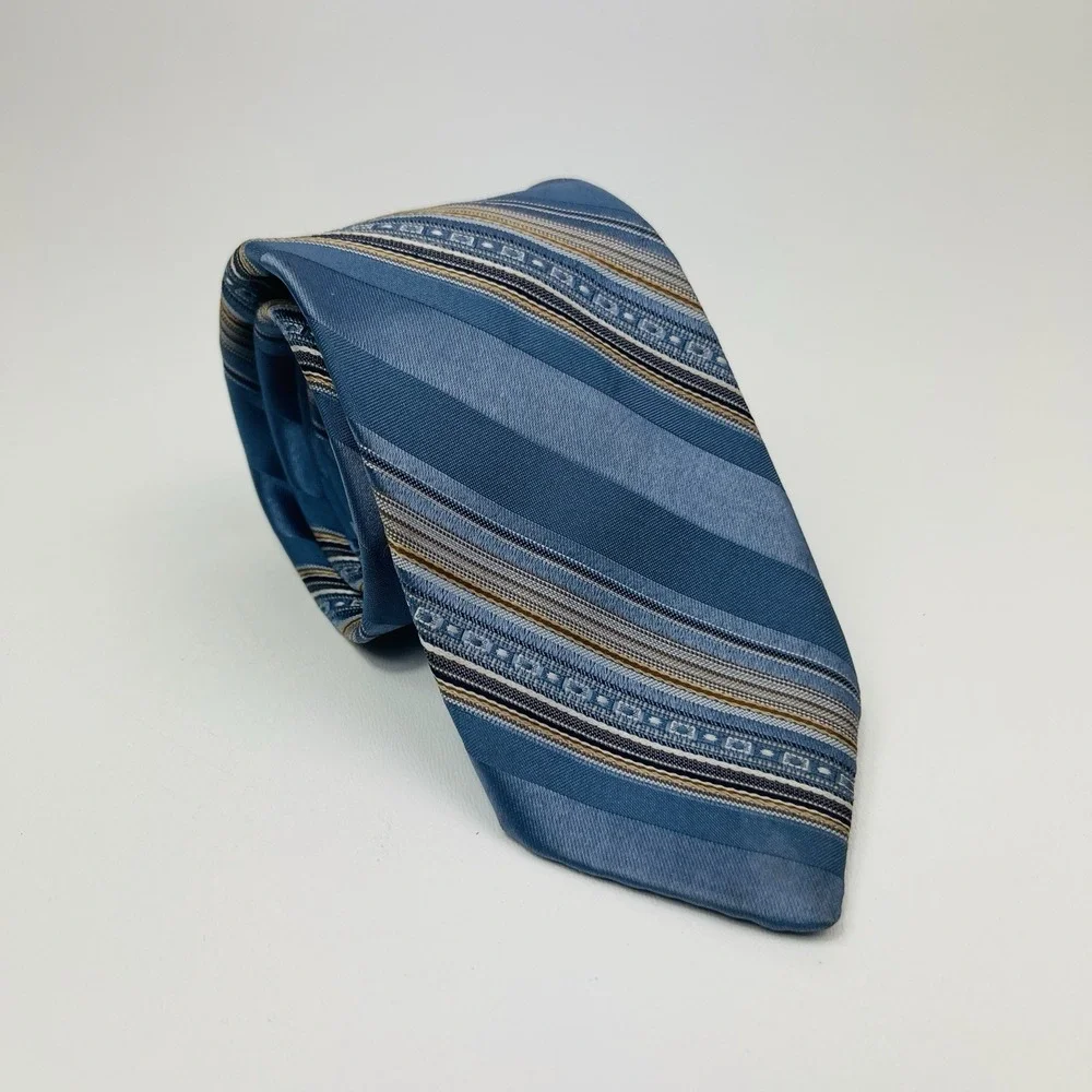 Designer Collection Tie Blue Stripes Brown Tan Necktie Polyester‎ 3